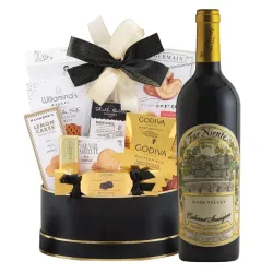 Far Niente Cabernet Wine And Godiva Black & Gold Celebration Gift Basket