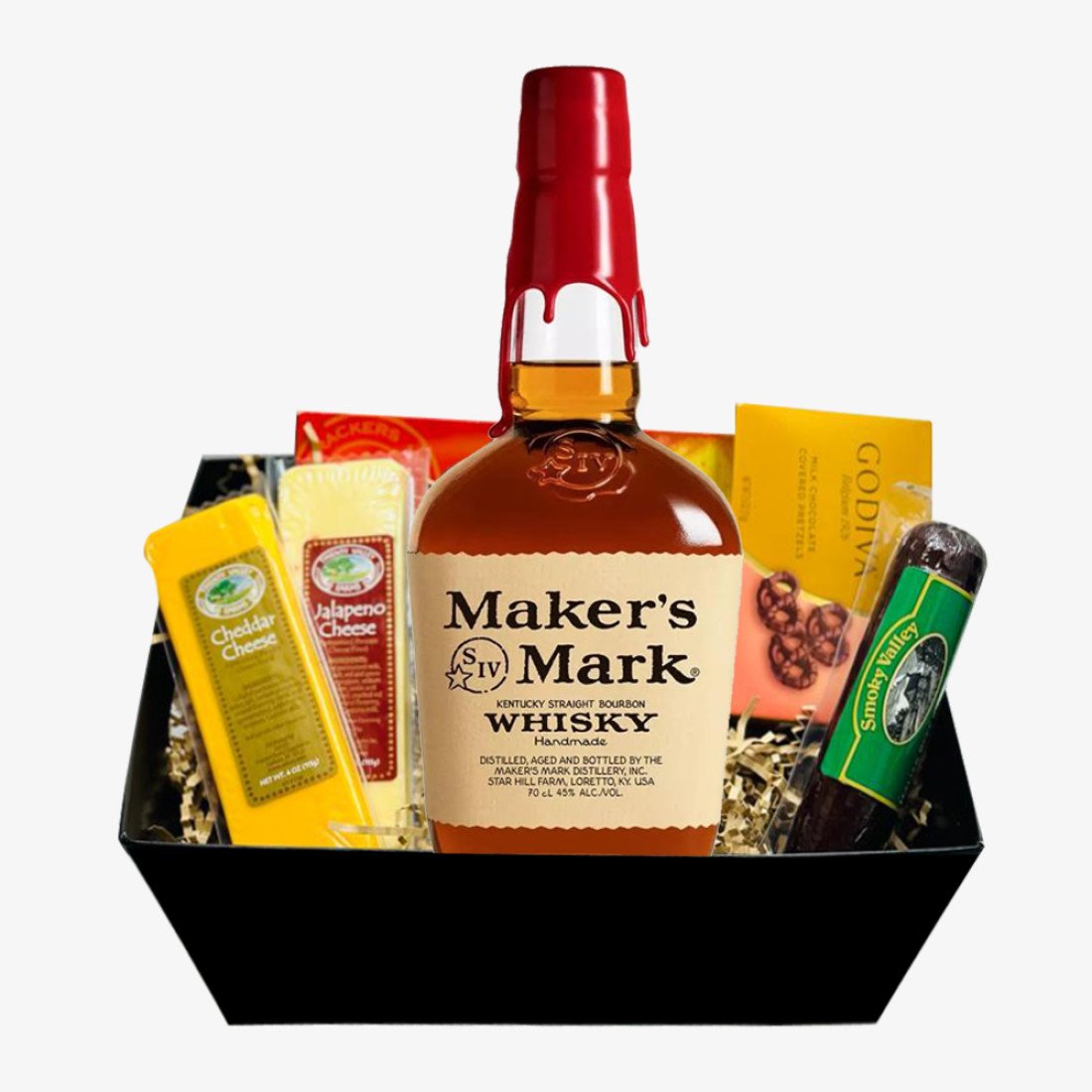 Makers Mark Bourbon with Cheese Gift Basket - Buy Here