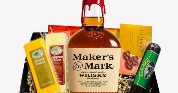 Makers Mark Bourbon with Cheese Gift Basket - Buy Here