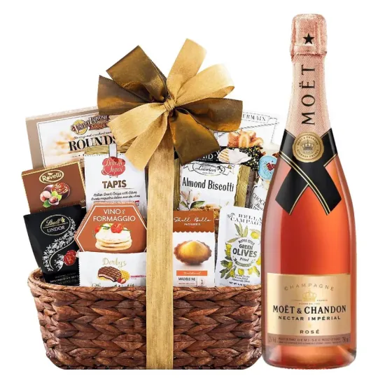 Bon Appetit Gourmet Gift Basket With Moet Chandon Nectar Imperial Rose