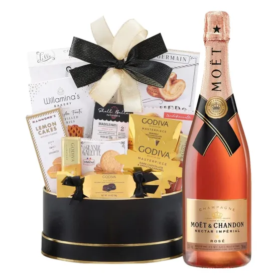 Möet & Chandon Nectar Imperial Rose And Golden Gift Basket
