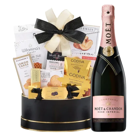 Moet & Chandon Rose Champagne And Golden Godiva Gift Basket