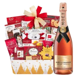 Moet and Chandon Nectar Imperial Rose & Assorted Godiva Chocolates Gift Basket