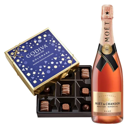 Moet & Chandon Nectar Imperial Rose Champagne with Godiva Chocolates