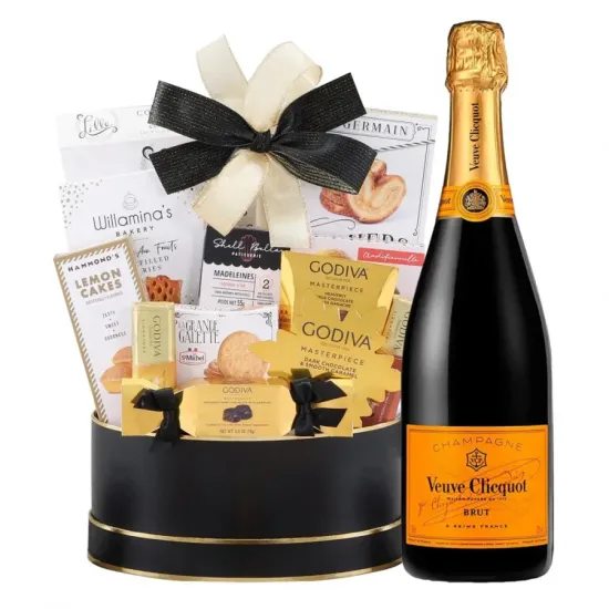 Veuve Clicquot And Godiva Black & Gold Celebration Gift Basket