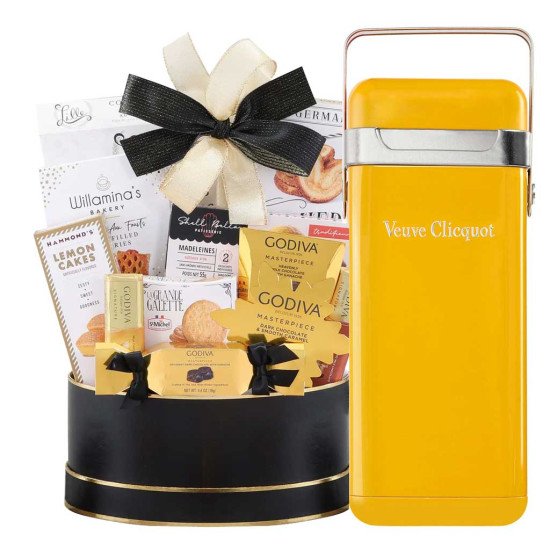 Veuve Clicquot Chiller And Godiva Black & Gold Celebration Gift Basket