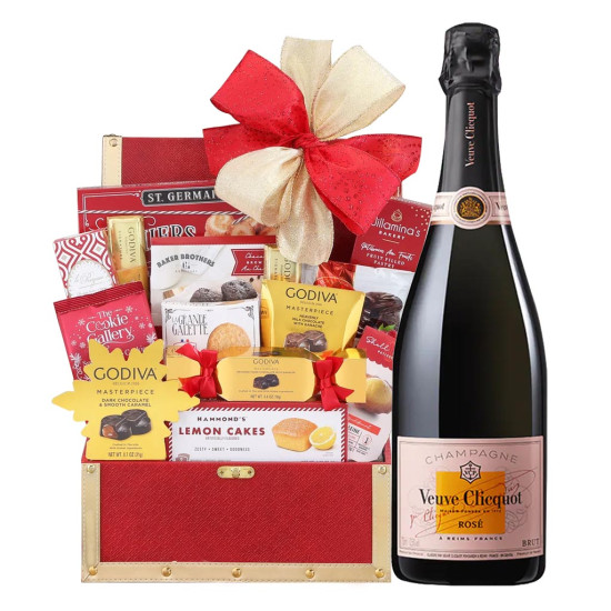 Veuve Clicquot Rose Brut Champagne And Golden Gift Basket
