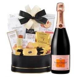 Veuve Clicquot Rose Champagne & Black & Gold Celebration Gift Basket